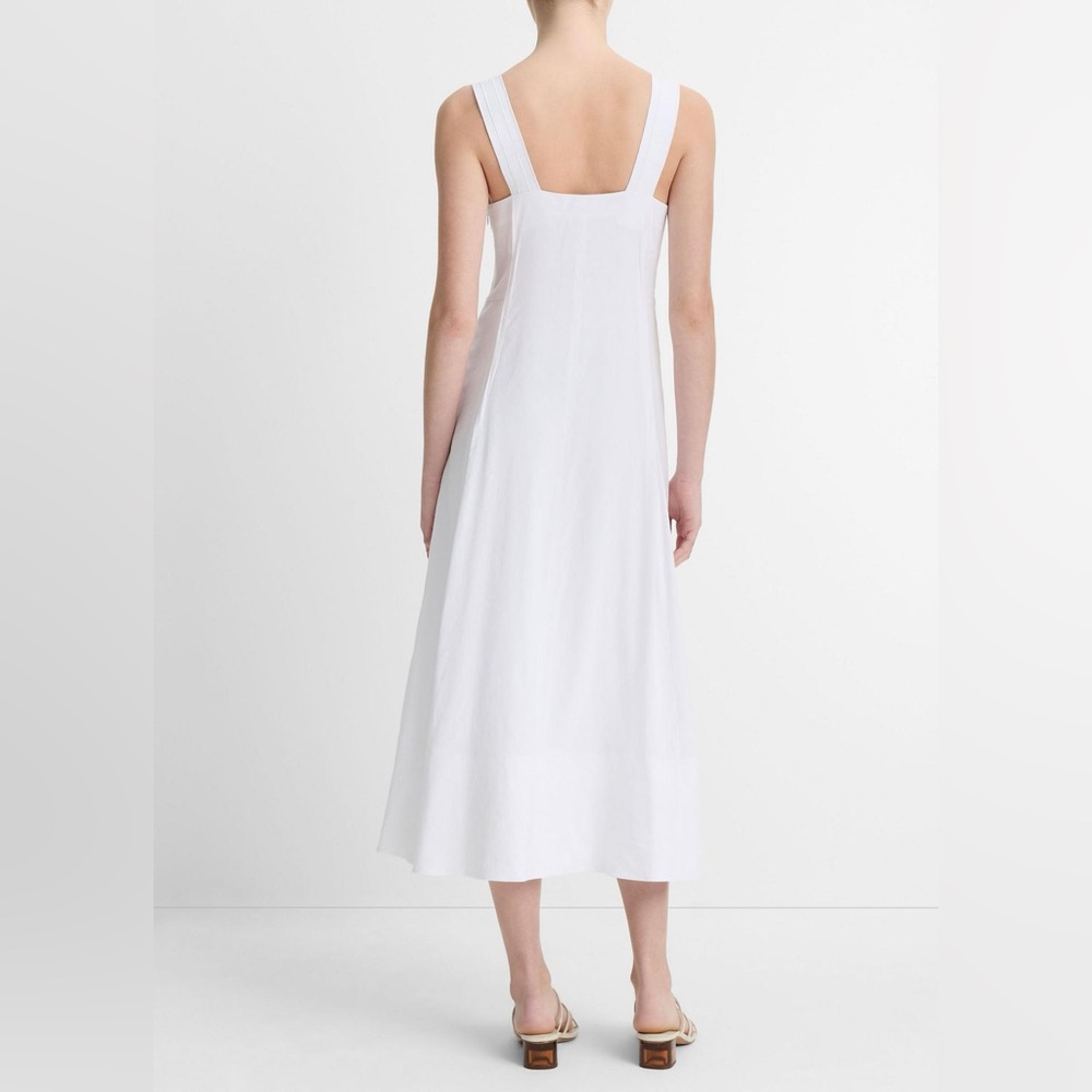 Vince Linen-Blend Square Neck Dress White XS - Picture 3 of 5